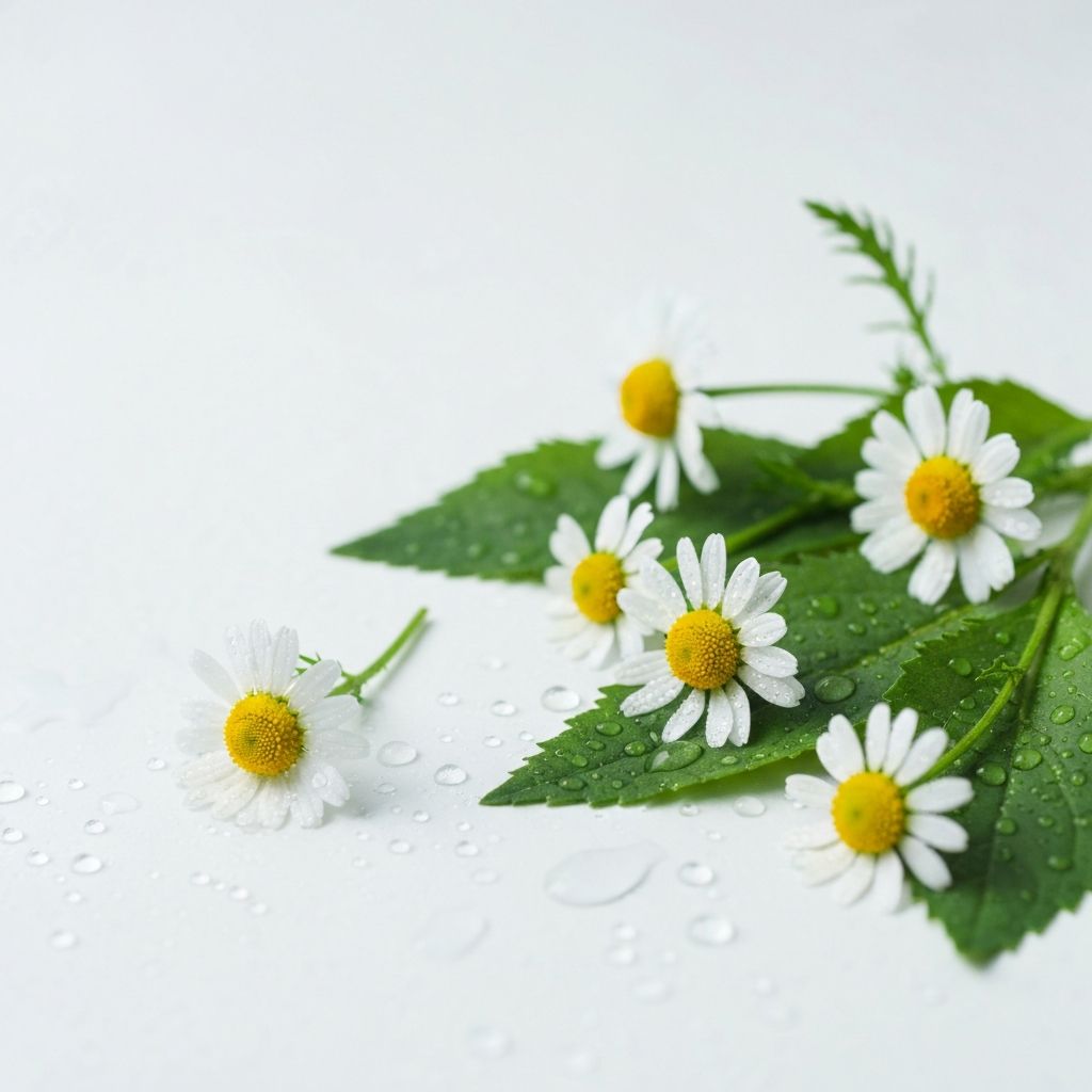 Kamillenblüten mit Wassertropfen